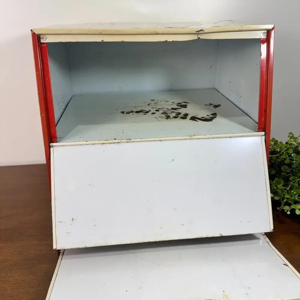 Vintage Decoware Double Decker Bread Box Apple Fruit Metal 2 Door MCM Primitive